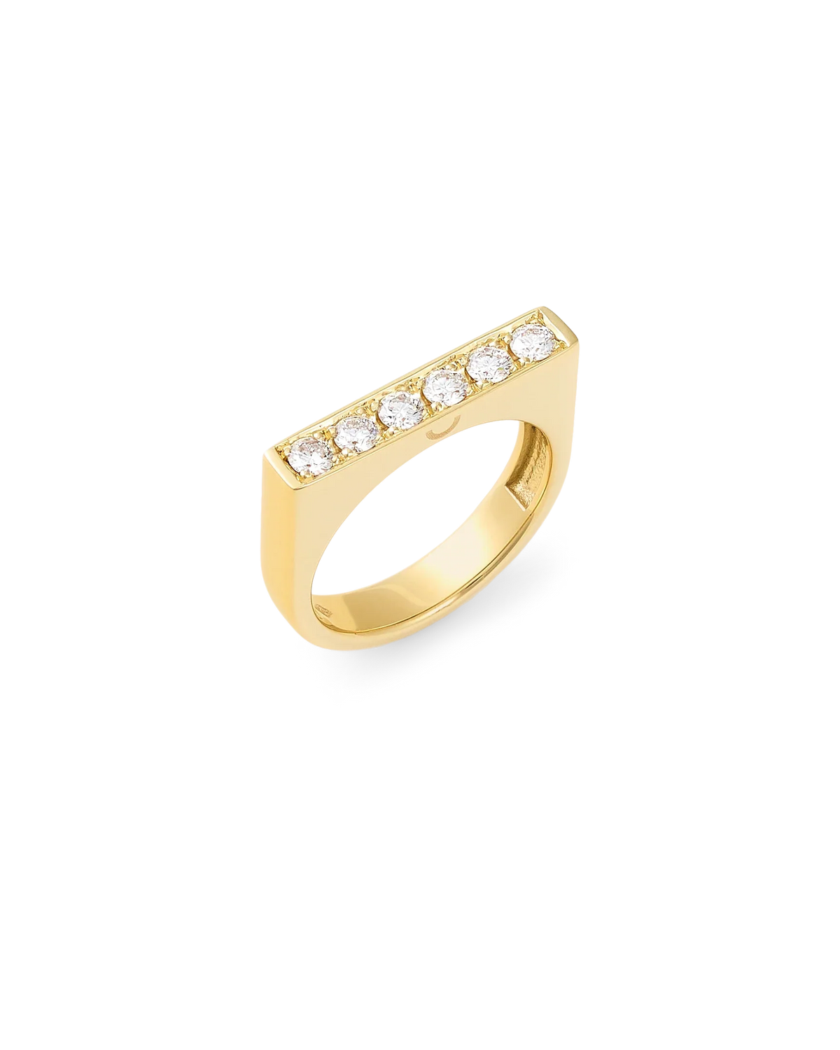 Linio bold bar ring in yellow gold with a row of lab-grown diamonds, standing - Daure collection