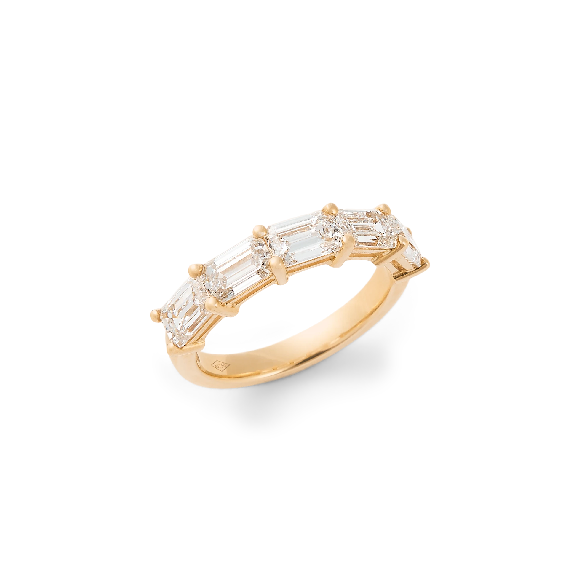 Emerald-cut diamond half eternity ring in white gold, top view – Daure collection